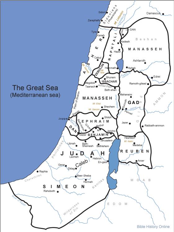 Map of Canaan - 12 Tribe Portions