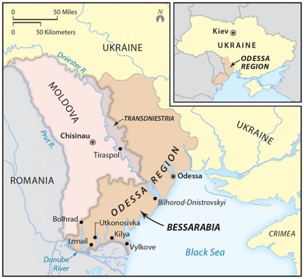 Bessarabia is a region in eastern Europe between the Dniester and Prut Rivers. It was part of Romania 1918–40, but now lies in Moldova and Ukraine.