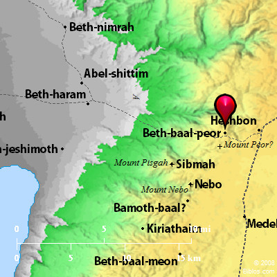 Map showing location of Beth-Baal-Peor 