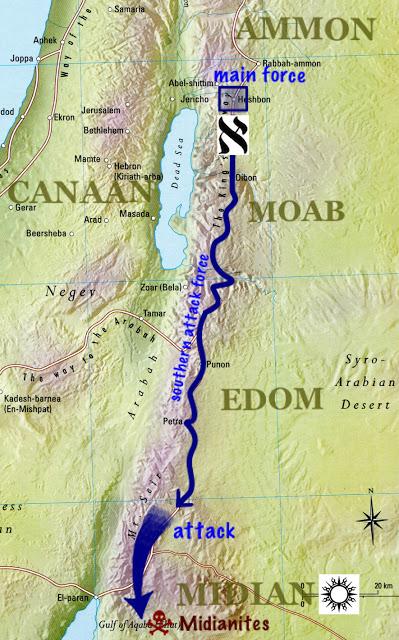 Route of ancient Israelite attack force under Moses' leadership